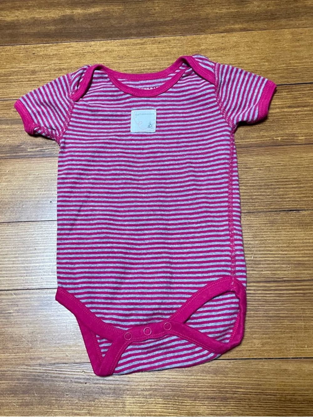 Burt's Bees Baby Pink & Gray Striped One-Piece Bodysuit Size 6-9 Months